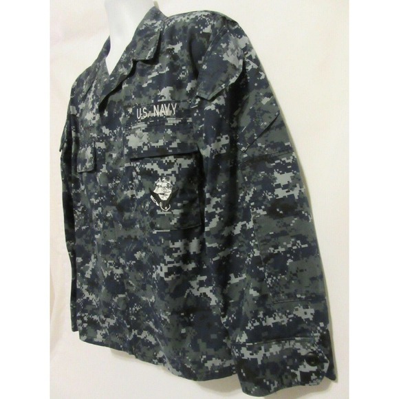 US Navy Working Uniform Type I Blue Digital Camo Shirt Jacket Medium Short - Picture 7 of 12